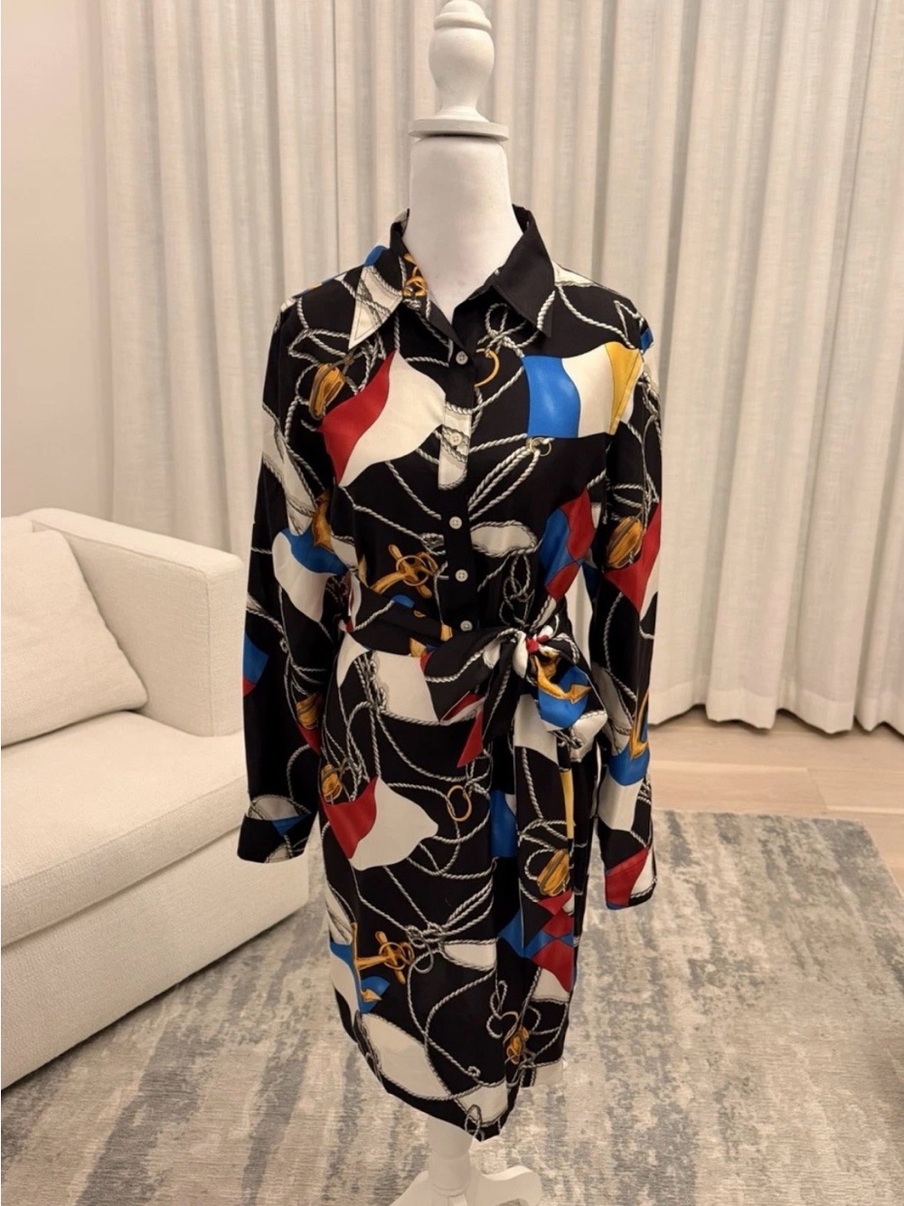 Lauren Ralph Lauren Dress Women 8 Black Silk Sailing Nautical Flag Preppy Luxury